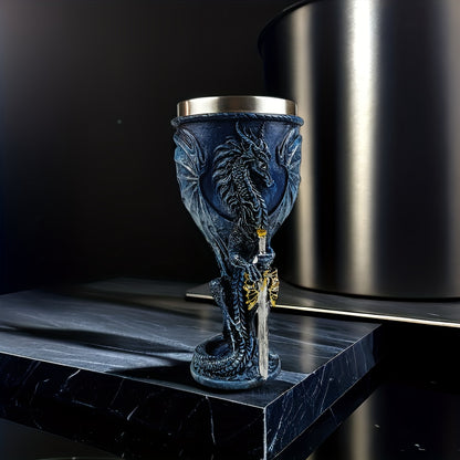 Medieval Dragon & Sword Wine Cup - 7oz, Insulated Stainless Steel, Gothic, Holiday Gift