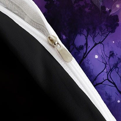 Starry Sky Forest Wolf Print 3-Piece Bedding Set - Soft & Breathable Duvet Cover for Bedroom, Guest Room & Dorm