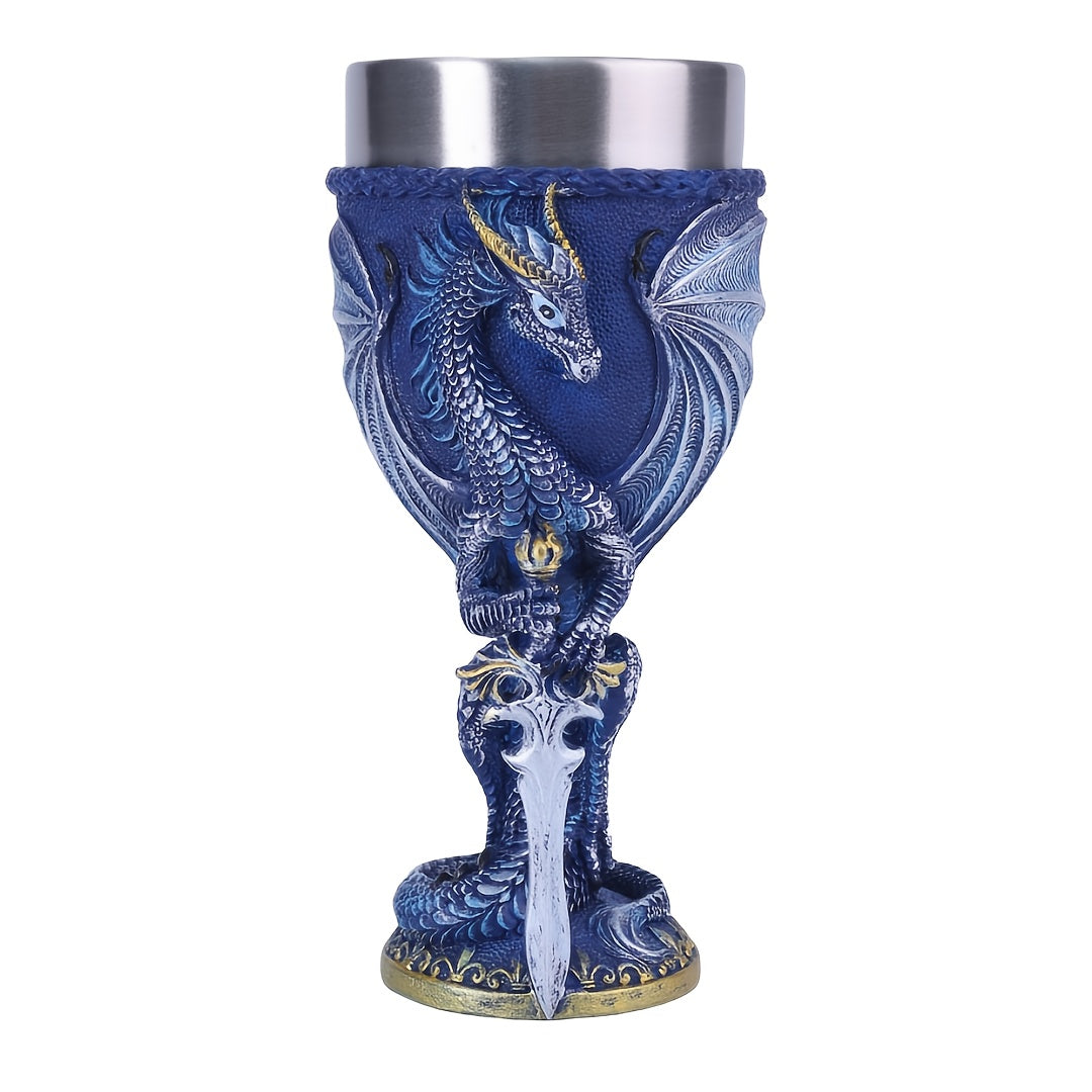 Medieval Dragon & Sword Wine Cup - 7oz, Insulated Stainless Steel, Gothic, Holiday Gift