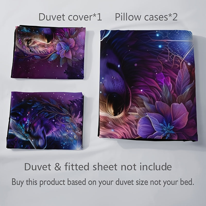Starry Sky Forest Wolf Print 3-Piece Bedding Set - Soft & Breathable Duvet Cover for Bedroom, Guest Room & Dorm