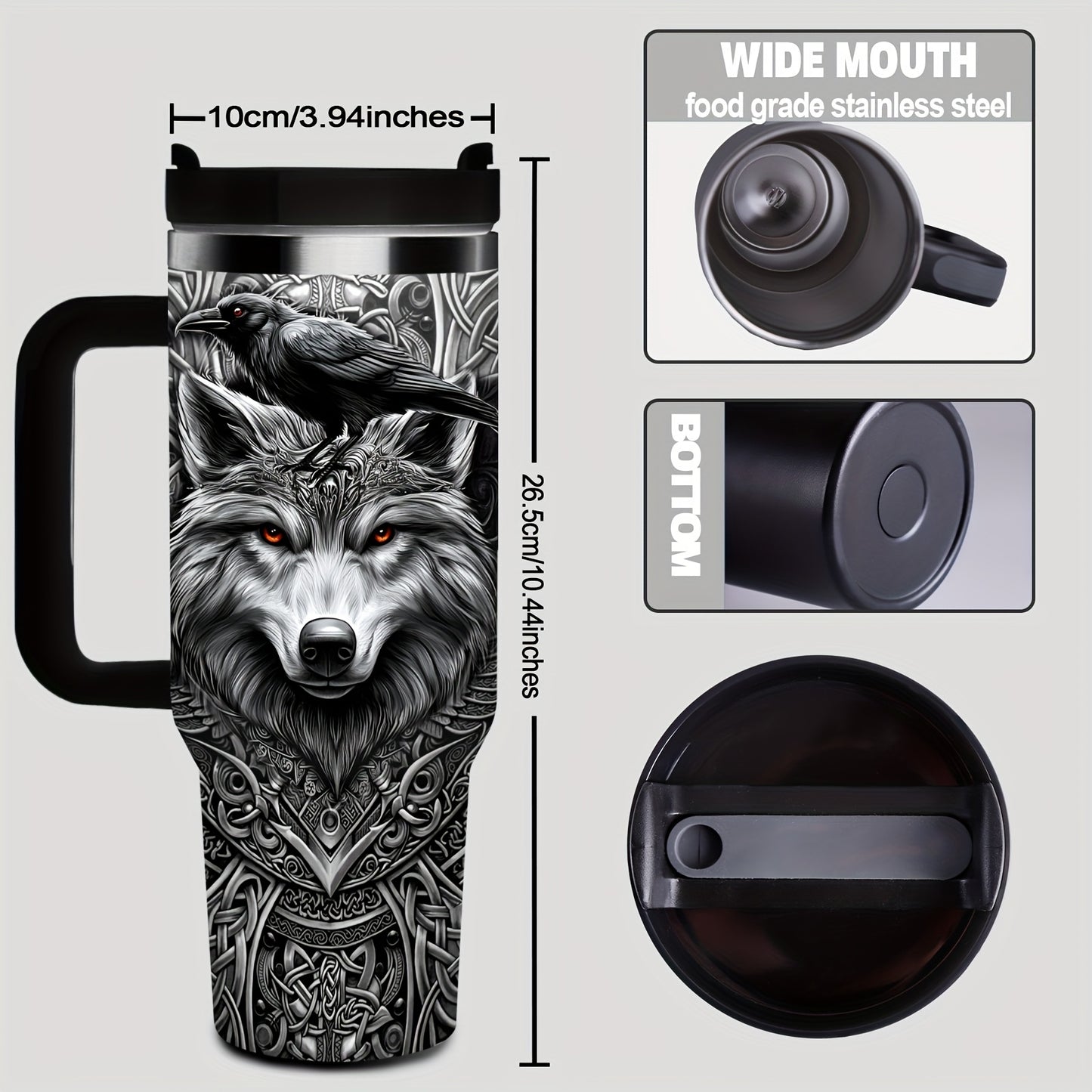 Viking Wolf & Celtic Knot Tumbler - 40oz, Insulated Stainless Steel, Men's Gift, Travel