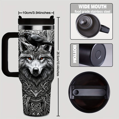 Viking Wolf & Celtic Knot Tumbler - 40oz, Insulated Stainless Steel, Men's Gift, Travel