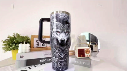 Viking Wolf & Celtic Knot Tumbler - 40oz, Insulated Stainless Steel, Men's Gift, Travel