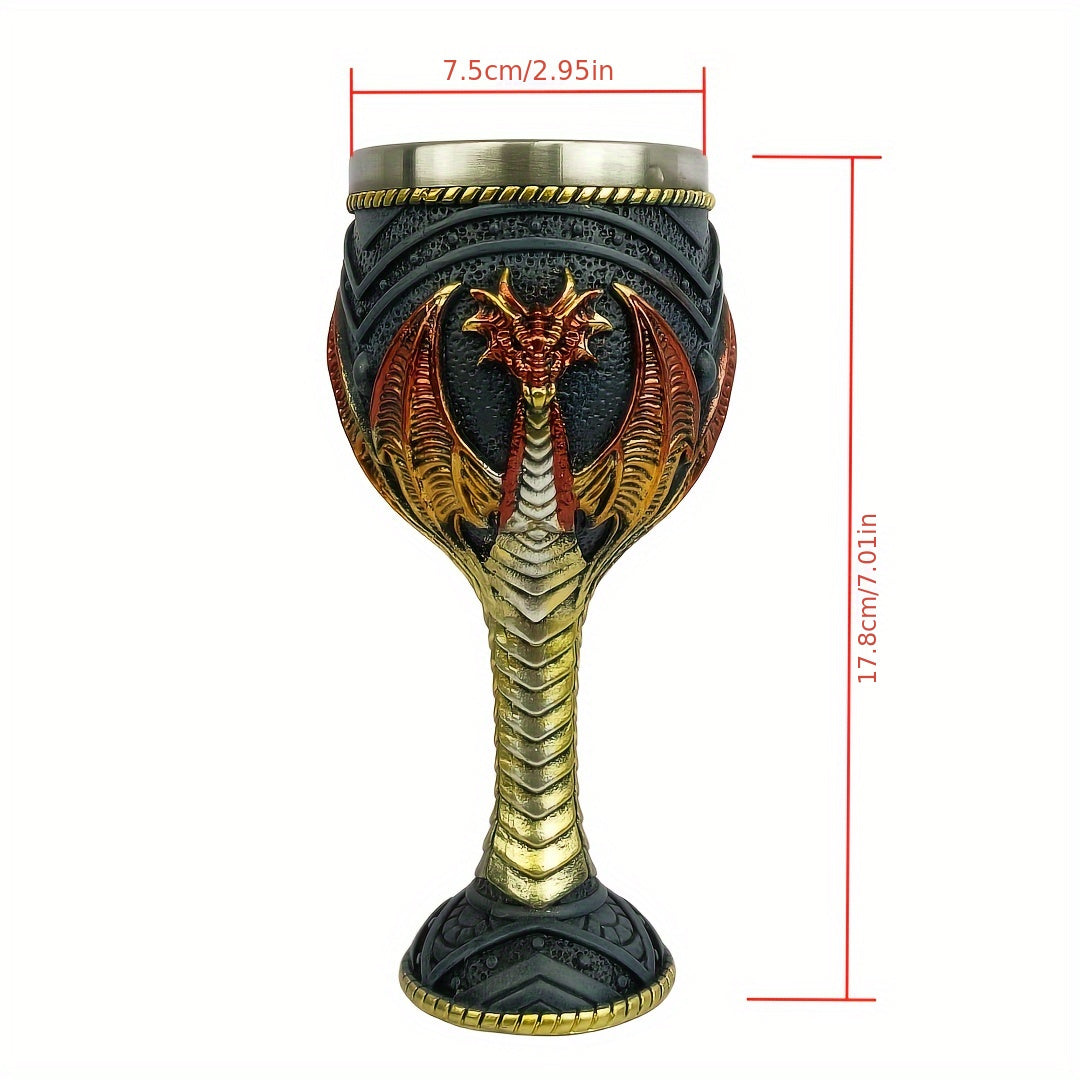 Medieval Dragon Goblet Wine Cup - 6.76oz, 201 Stainless Steel, Single & Double Dragon, Holiday Gift