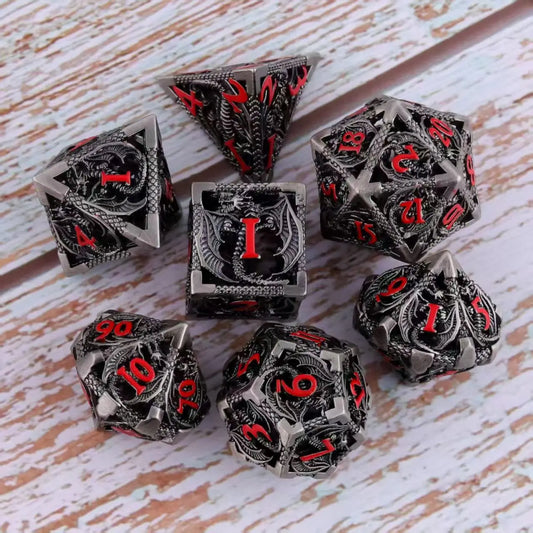 Metal Dragon Dice Set - Hollow D&D Polyhedral Dice