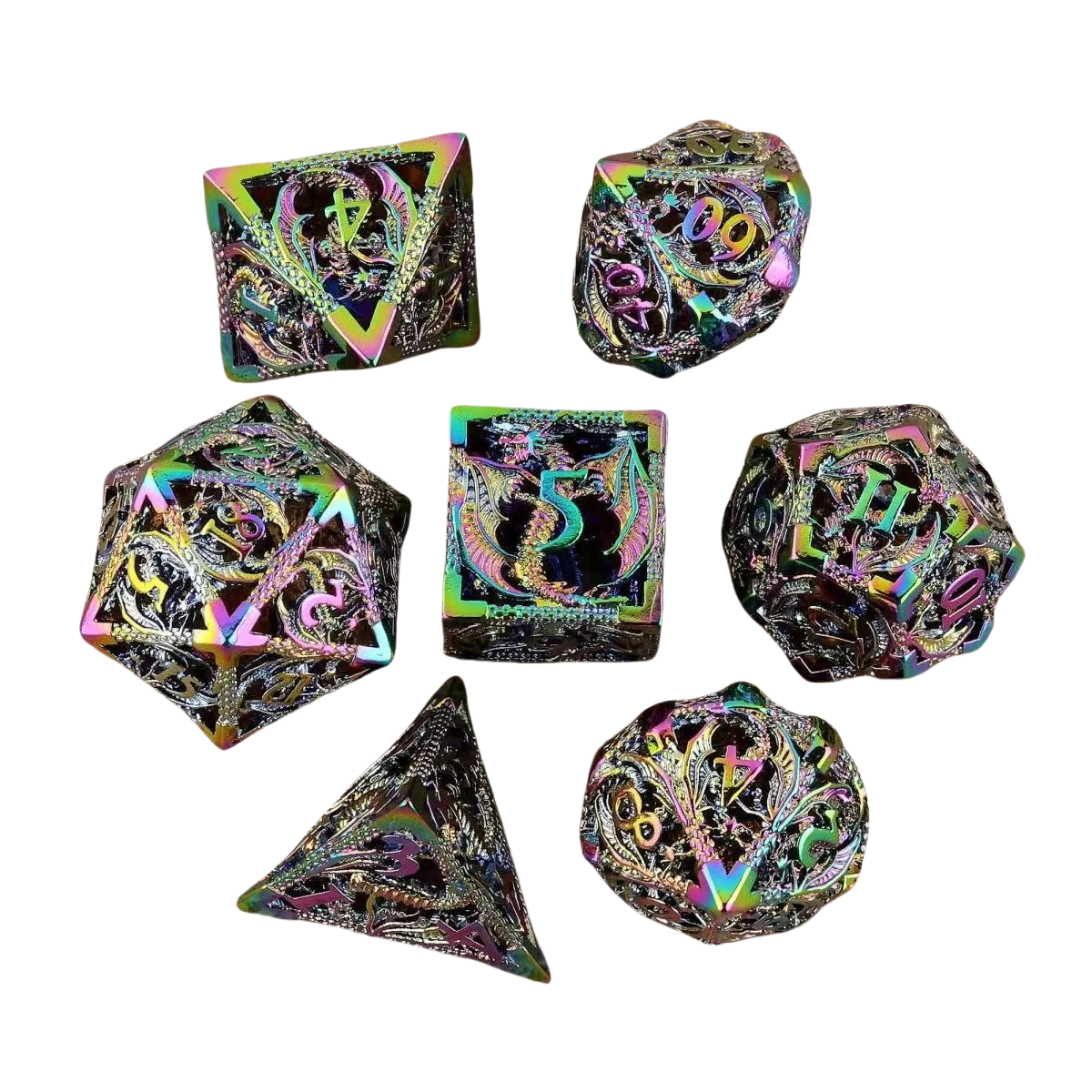 Metal Dragon Dice Set - Hollow D&D Polyhedral Dice