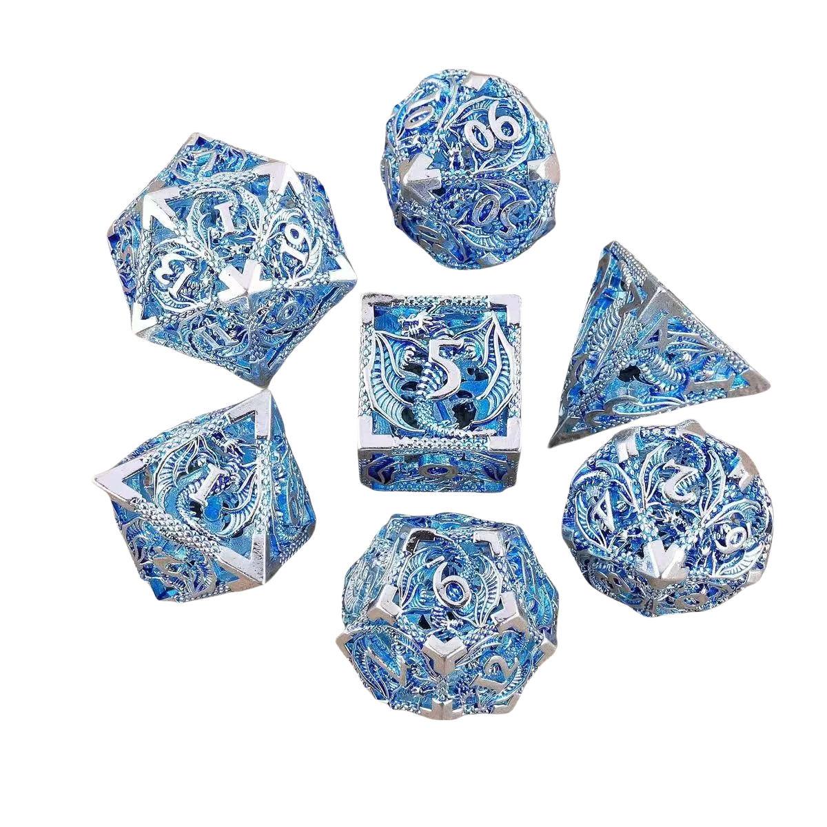 Metal Dragon Dice Set - Hollow D&D Polyhedral Dice