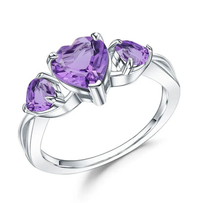 Natural Amethyst Heart Ring - 925 Sterling Silver, 1.19Ct