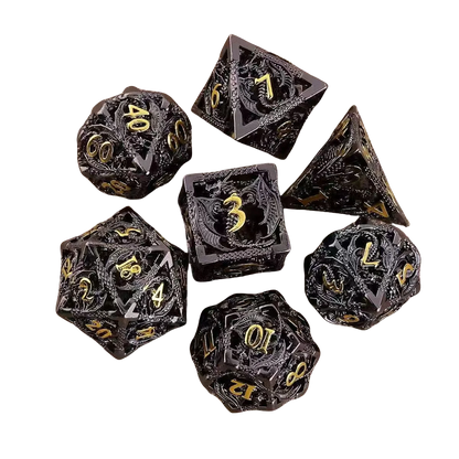 Metal Dragon Dice Set - Hollow D&D Polyhedral Dice