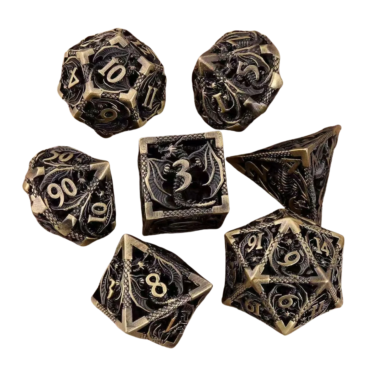 Metal Dragon Dice Set - Hollow D&D Polyhedral Dice