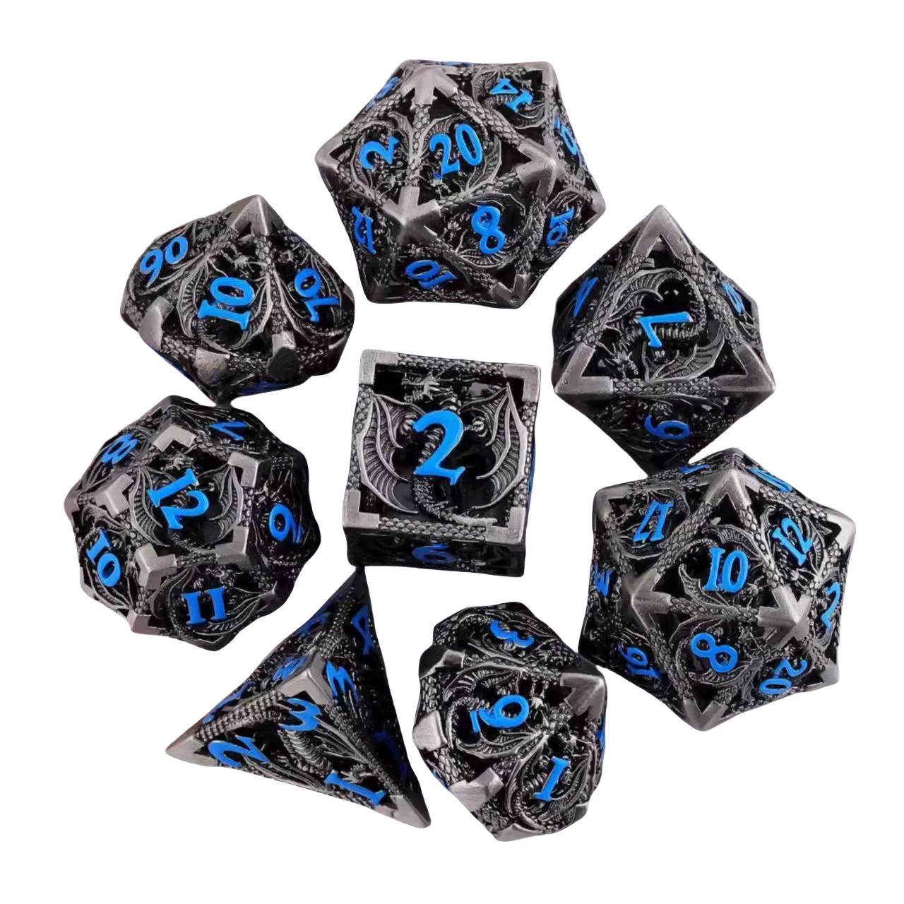 Metal Dragon Dice Set - Hollow D&D Polyhedral Dice