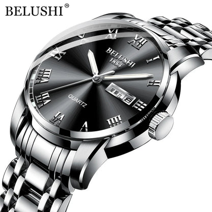 BELUSHI 556 Men's Sport Quartz Watch - Roman Numeral, Luminous, 3ATM, Stainless Steel Band