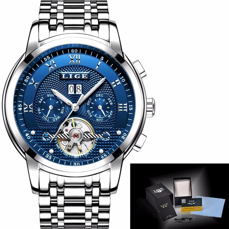 LIGE LG9841 Men’s Automatic Mechanical Watch with Stainless Steel Band