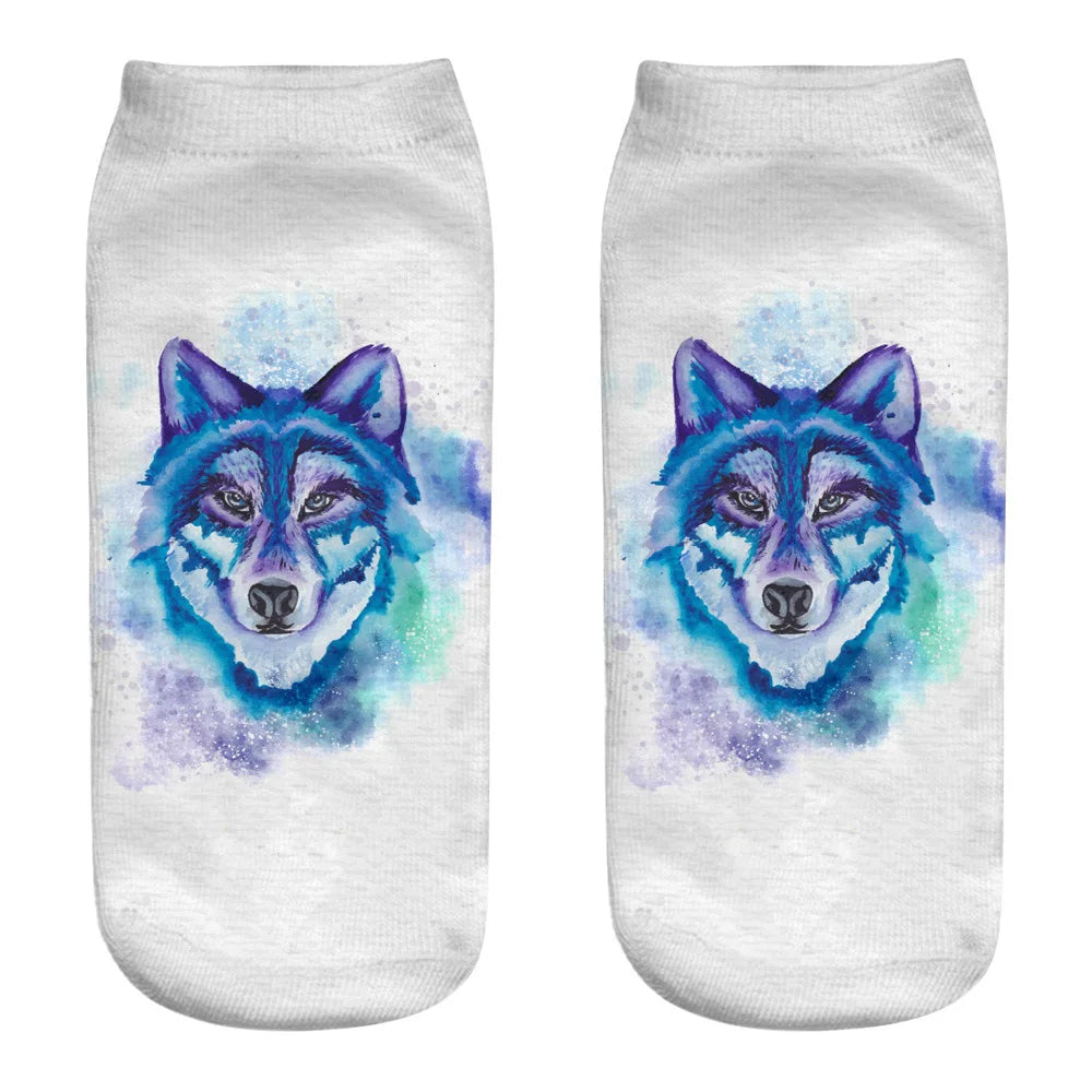 Wild Wolf Series Unisex Sox Women's Funny Cartoon Animal Cute 3D Print Ankle Socks Hot Fashion Punk Gothic Club Sokken