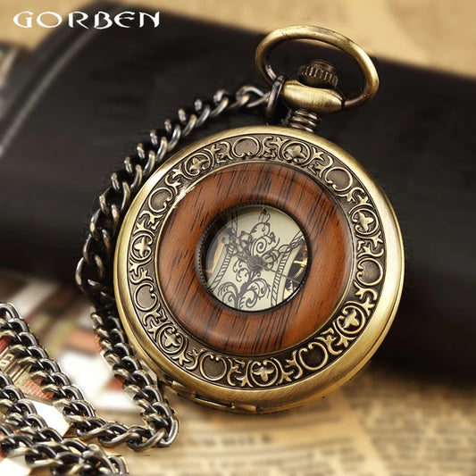 Wooden Pocket Watch - Mechanical Steampunk with Chain