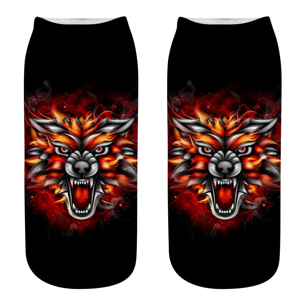 Wild Wolf Series Unisex Sox Women's Funny Cartoon Animal Cute 3D Print Ankle Socks Hot Fashion Punk Gothic Club Sokken