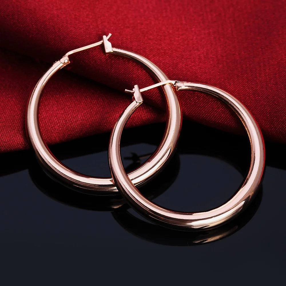 925 Sterling Silver Round Earrings - 18K Gold Plated 3.5cm