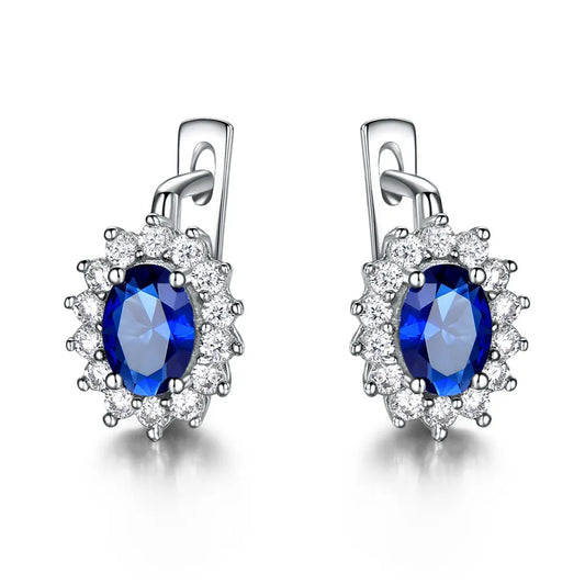 Blue Sapphire Flower Clip Earrings - 925 Sterling Silver