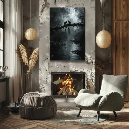 Gothic Lovers Canvas Wall Art - Forest River Scene