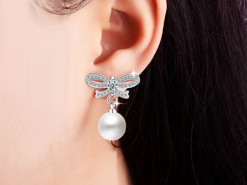Pearl Bow Drop Earrings
