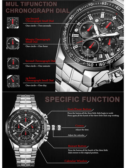 WWOOR Men’s Stainless Steel Quartz Chronograph Watch, Model 8868