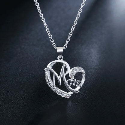 Mom Heart Pendant Necklace – 925 Sterling Silver, AAA Zircon Crystal