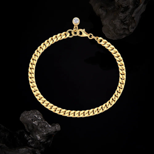 Moissanite Cuban Chain Bracelet - 18K Gold Plated S925 Silver