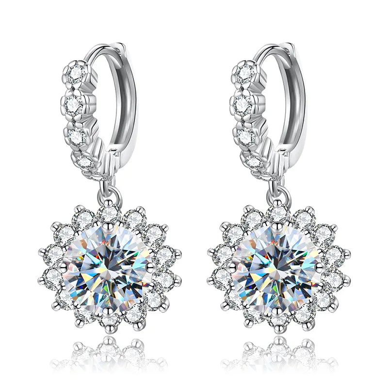 Moissanite Sunflower Hoop Earrings - 925 Sterling Silver