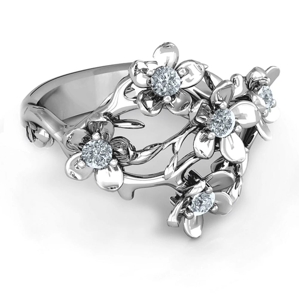 Huitan Flower Cubic Zirconia Statement Ring for Women