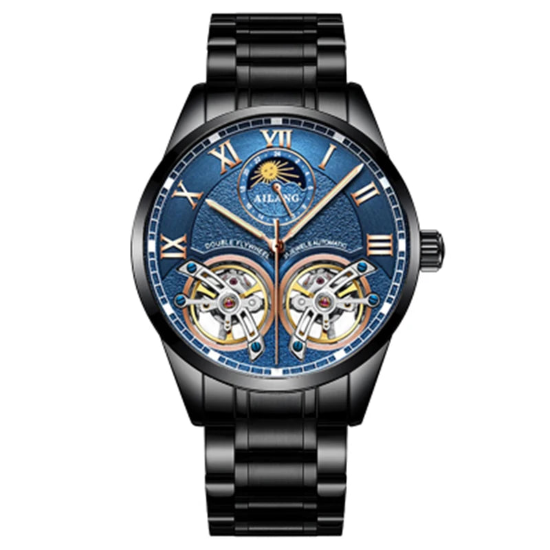 AILANG AL-8822 Double Flywheel Automatic Watch - Moon Phase, Transparent Back, Luxury