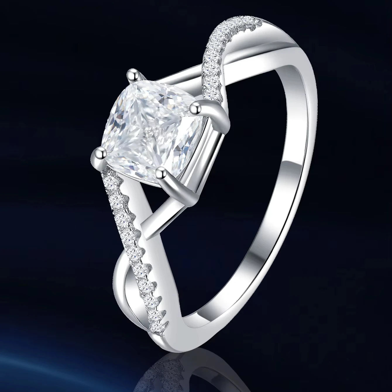 Moissanite Ring - 925 Sterling Silver Rhodium Plated