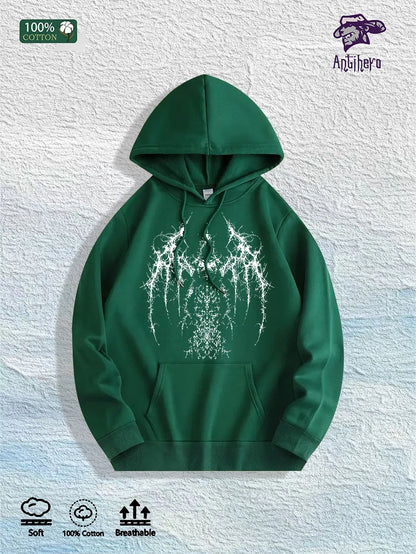 Gothic Winged Graphic Hoodie - 100% Cotton