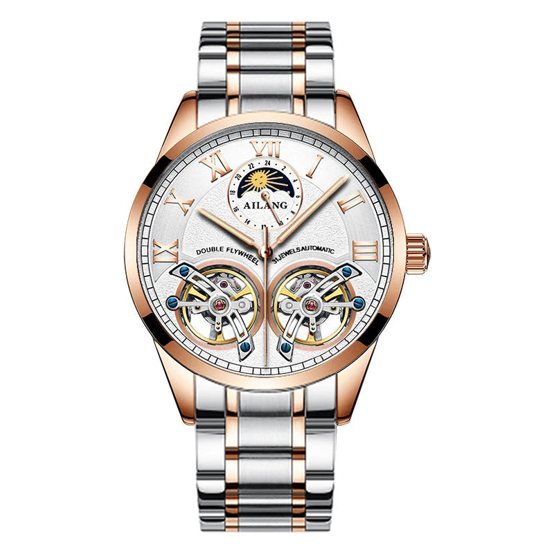 AILANG AL-8822 Double Flywheel Automatic Watch - Moon Phase, Transparent Back, Luxury