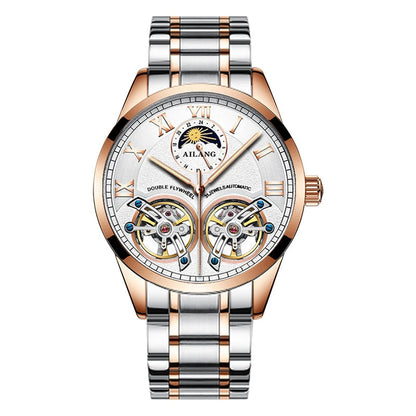 AILANG AL-8822 Double Flywheel Automatic Watch - Moon Phase, Transparent Back, Luxury