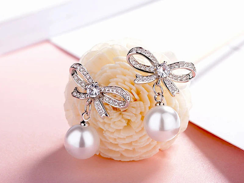 Pearl Bow Drop Earrings