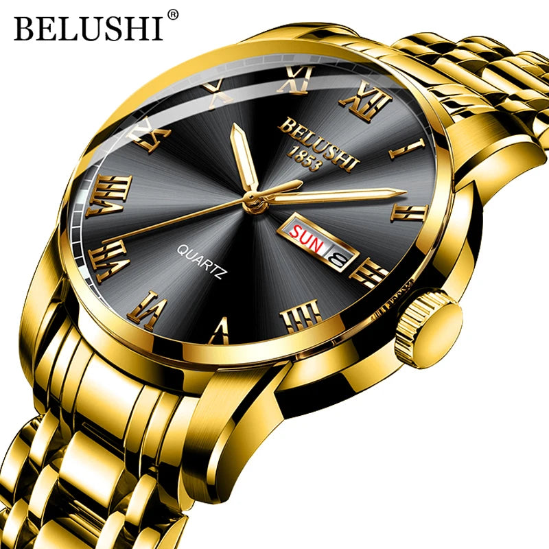 BELUSHI 556 Men's Sport Quartz Watch - Roman Numeral, Luminous, 3ATM, Stainless Steel Band