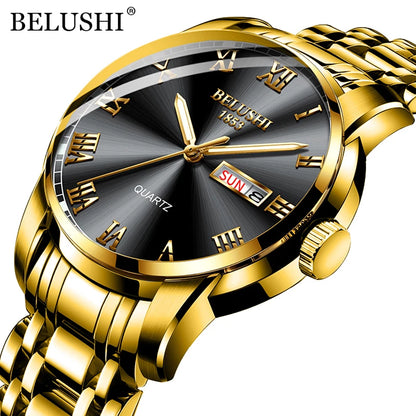 BELUSHI 556 Men's Sport Quartz Watch - Roman Numeral, Luminous, 3ATM, Stainless Steel Band