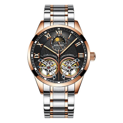 AILANG AL-8822 Double Flywheel Automatic Watch - Moon Phase, Transparent Back, Luxury