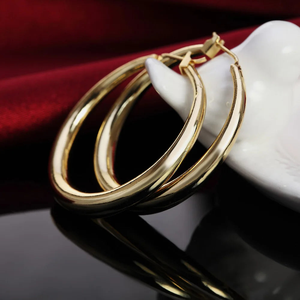 925 Sterling Silver Round Earrings - 18K Gold Plated 3.5cm