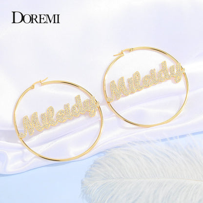 Custom Name Hoop Earrings - Stainless Steel with Crystals