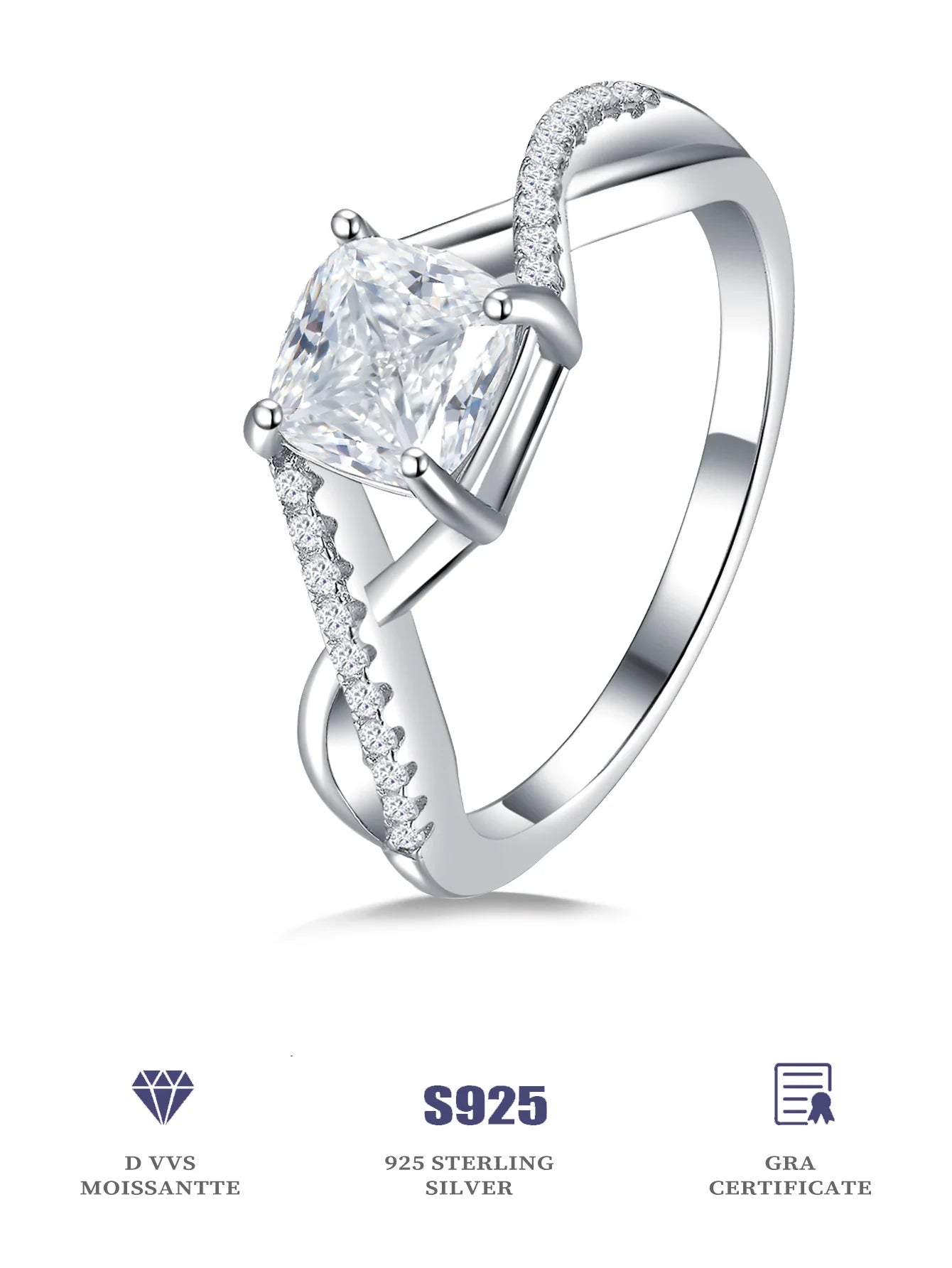 Moissanite Ring - 925 Sterling Silver Rhodium Plated