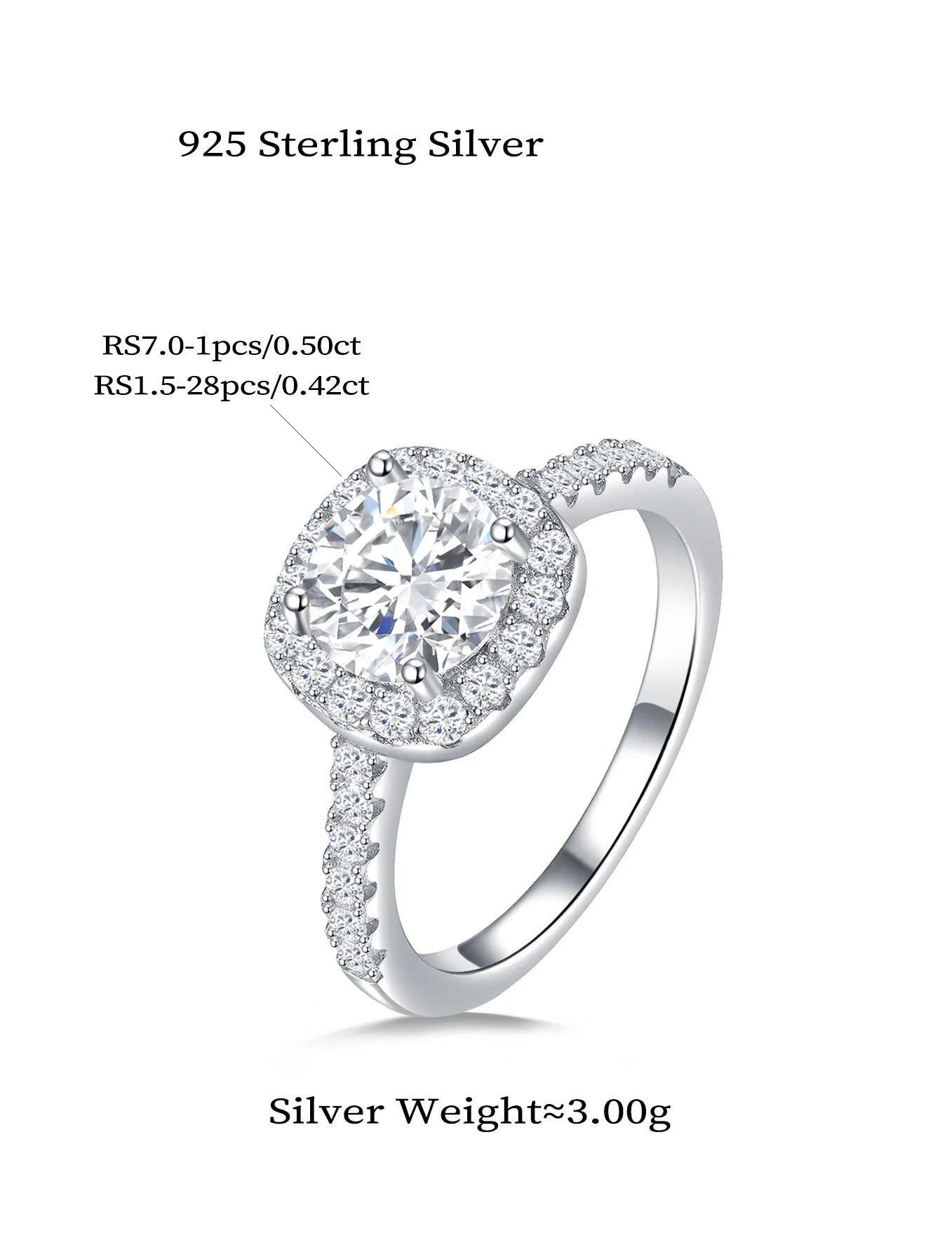 Round Brilliant Moissanite Wedding Ring - 925 Sterling Silver