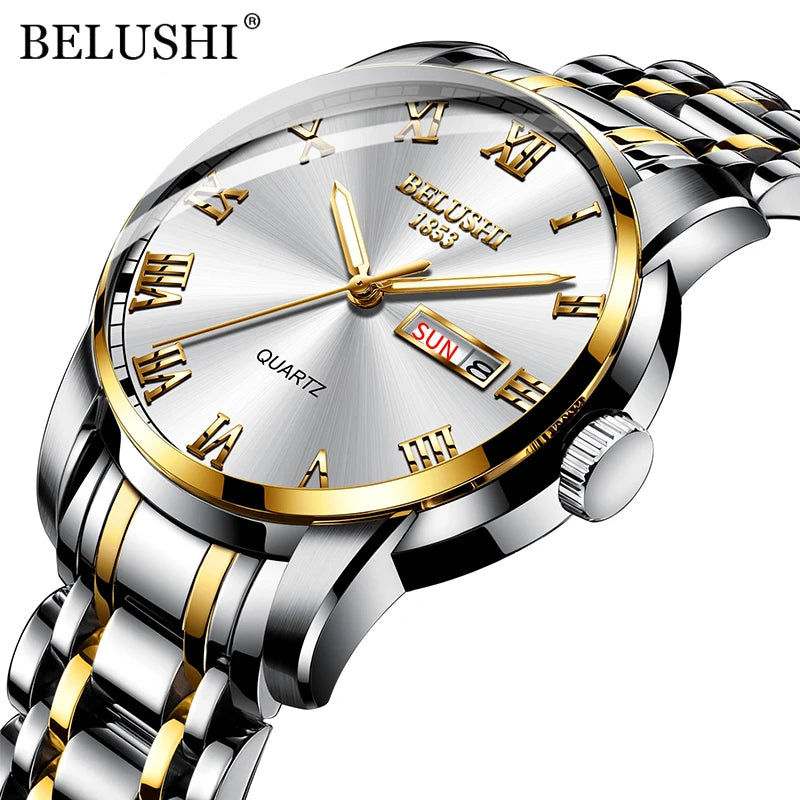 BELUSHI 556 Men's Sport Quartz Watch - Roman Numeral, Luminous, 3ATM, Stainless Steel Band