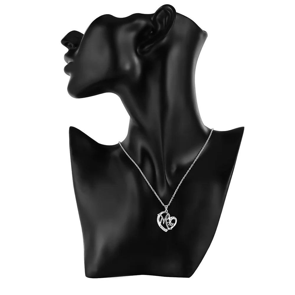 Mom Heart Pendant Necklace – 925 Sterling Silver, AAA Zircon Crystal