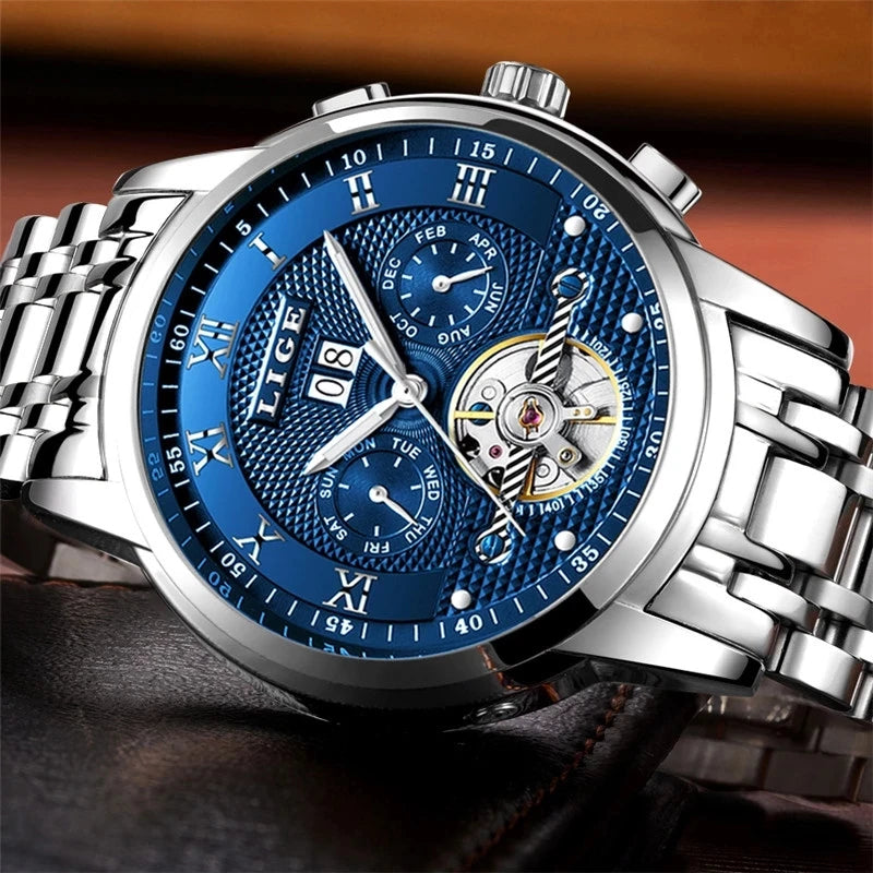 LIGE LG9841 Men’s Automatic Mechanical Watch with Stainless Steel Band