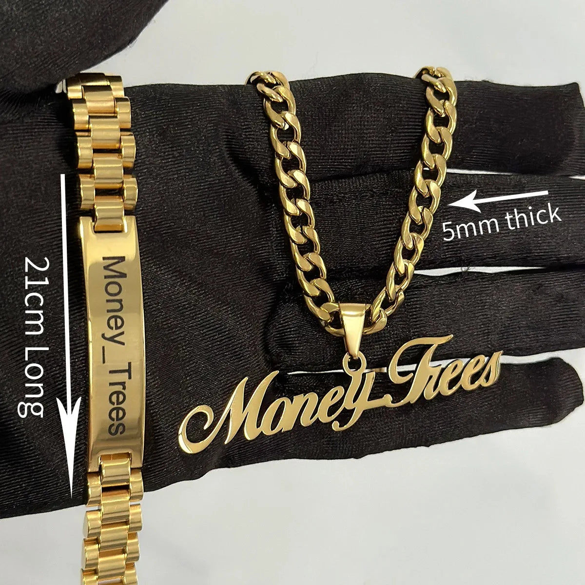 Custom Name Stainless Steel Necklace & Watch Chain Set