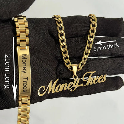 Custom Name Stainless Steel Necklace & Watch Chain Set