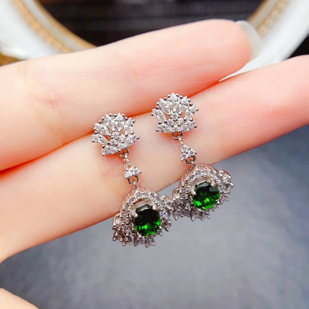 Natural Diopside Earrings - 925 Silver Valentine's Day Jewelry
