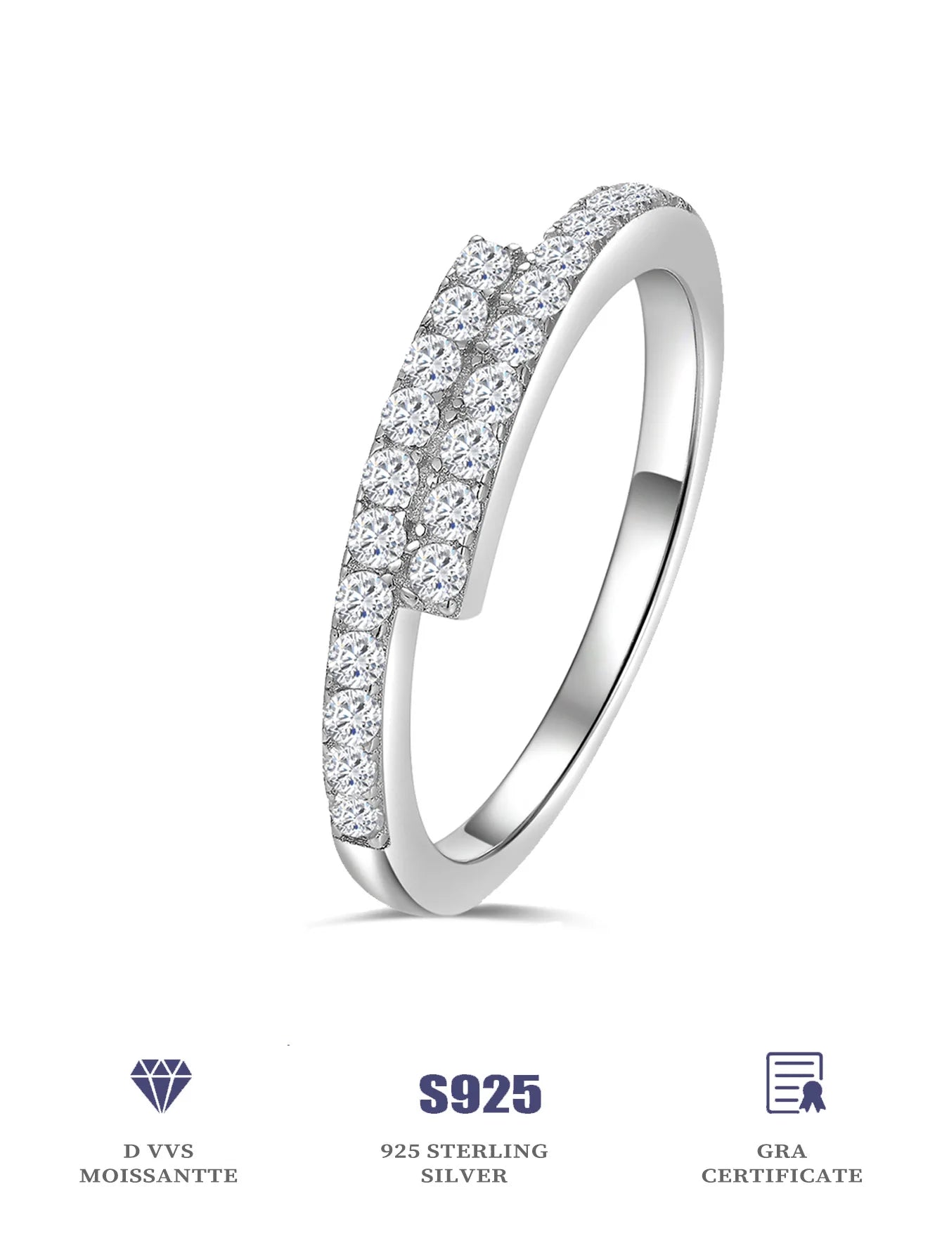 Moissanite Pavé Ring - 925 Sterling Silver, D Color