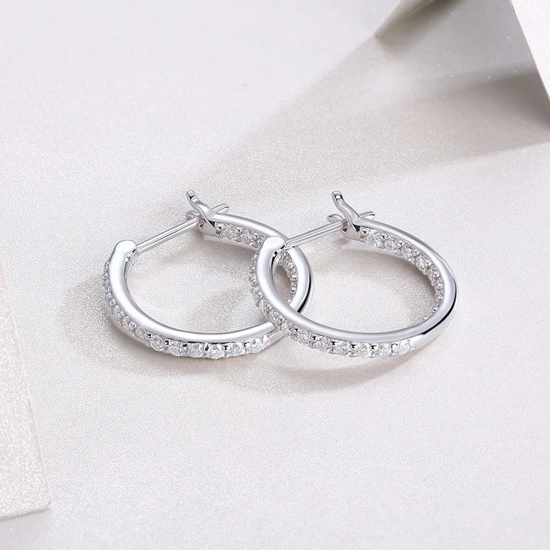 Moissanite Hoop Earrings - 925 Sterling Silver, D Color VVS1